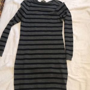 Navy grey striped sweater dress